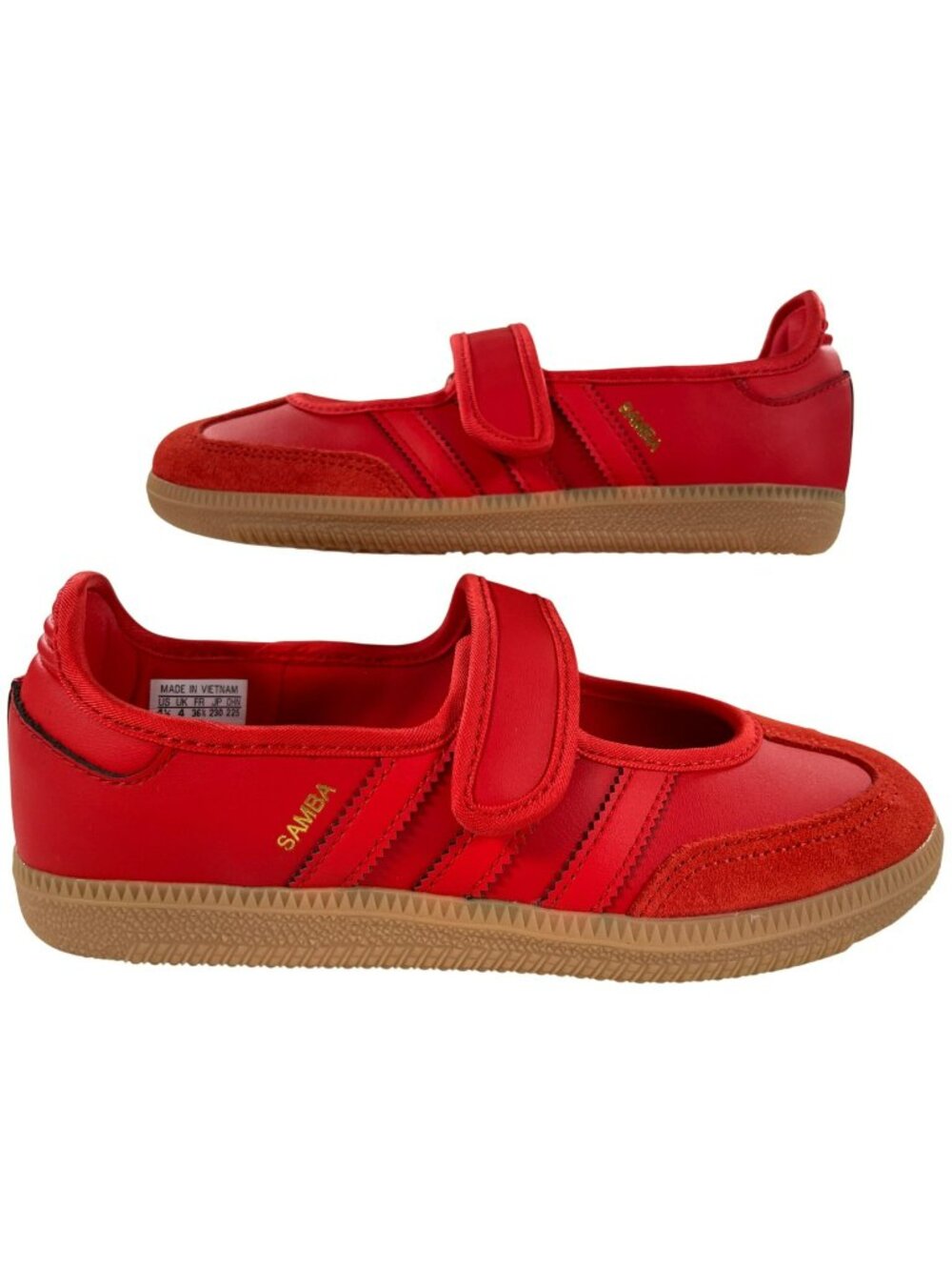 Adidas Samba Jane J Red Shoes Velcro Strap Casual Style KK1435 Kids Size 4.5 NEW